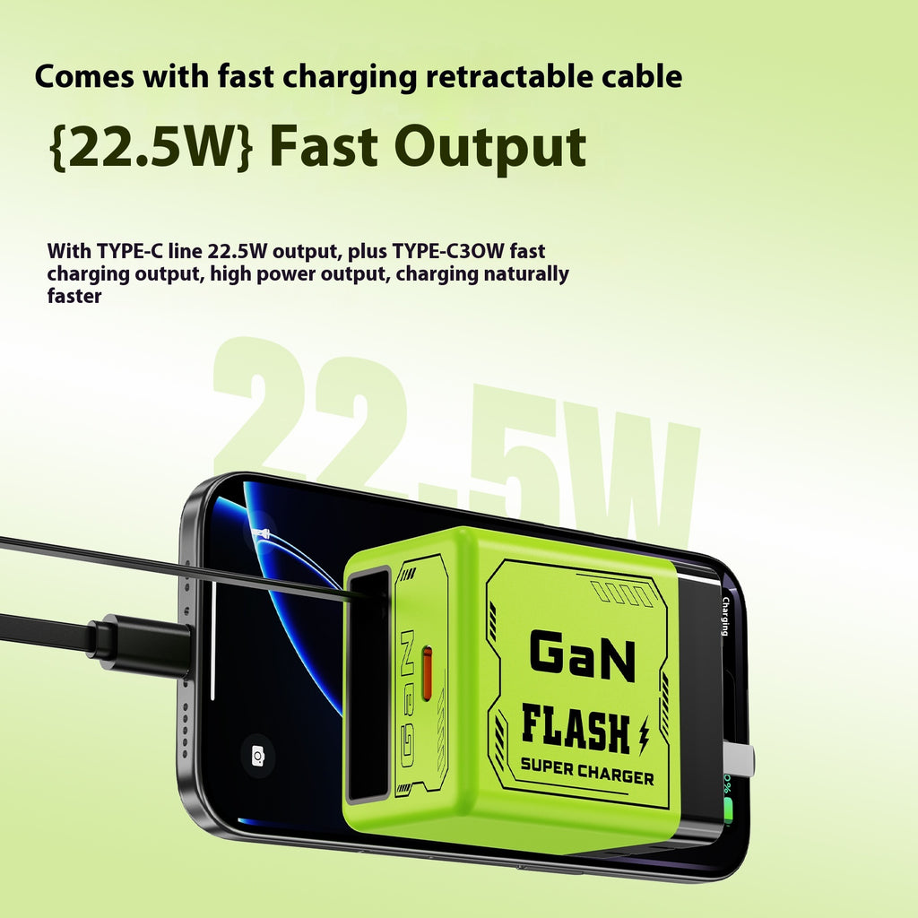 Gallium Nitride charge rapide est livré avec câble de données télescopique Mecha Wind Chargin intégré