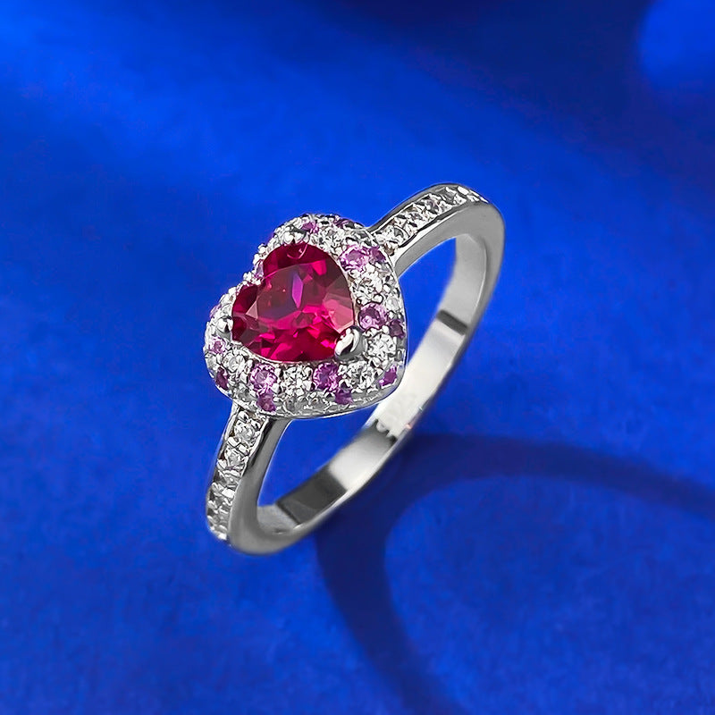 S925 Anneau en forme de cœur en argent avec des diamants pleins