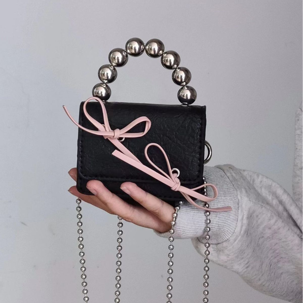 Sac à main Texturé Mignon Bow Mini chaîne