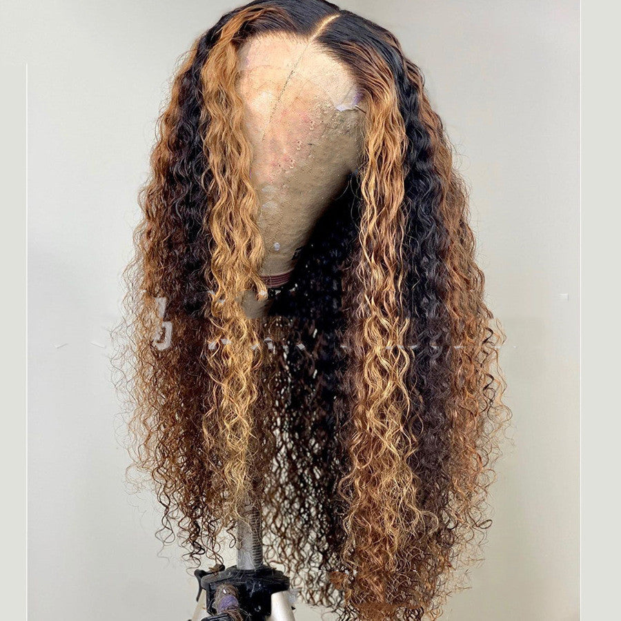 Perruque femelle petite vague noir et brun couleur mélangé Gradient
