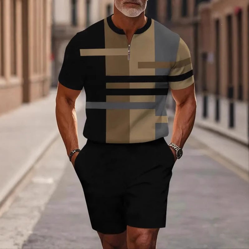 Shorts Zip en col mandarin et manches courtes pour hommes