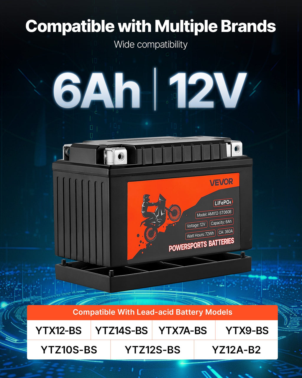 Batterie de moto 12V 6Ah YTX12-BS Batterie Powersports haute performance