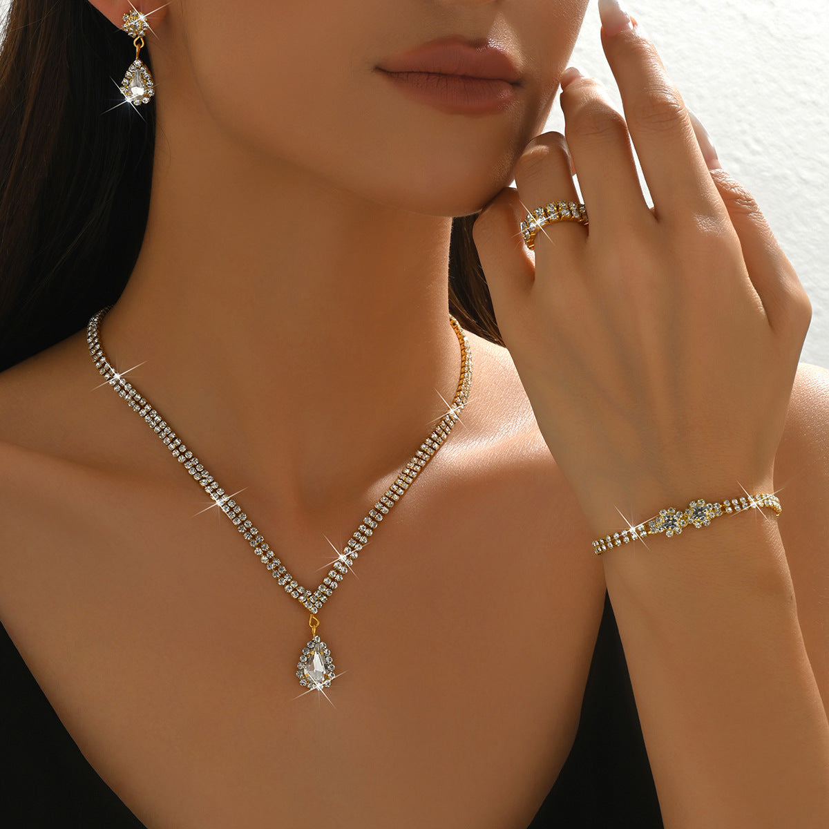 Ensemble de Bijoux en Strass 4 Pcs