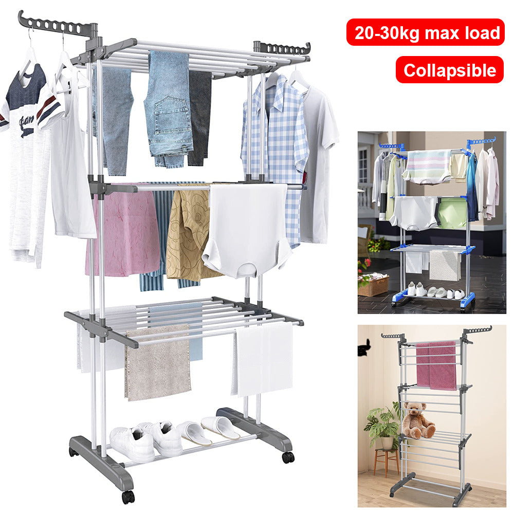 3 niveaux de vêtements pliables Sac de séchage Mobile tour de sèche-linge avec roues verrouillables et Si