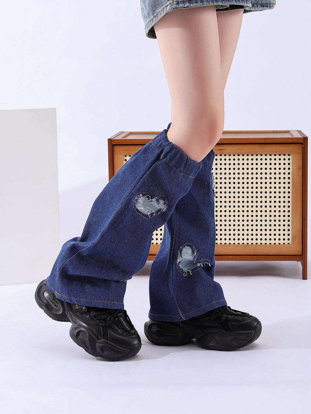 Y2K Denim Polyester Jambe Warmers Longueur du plancher Pantalon empilé au-dessus de la poignée de genou