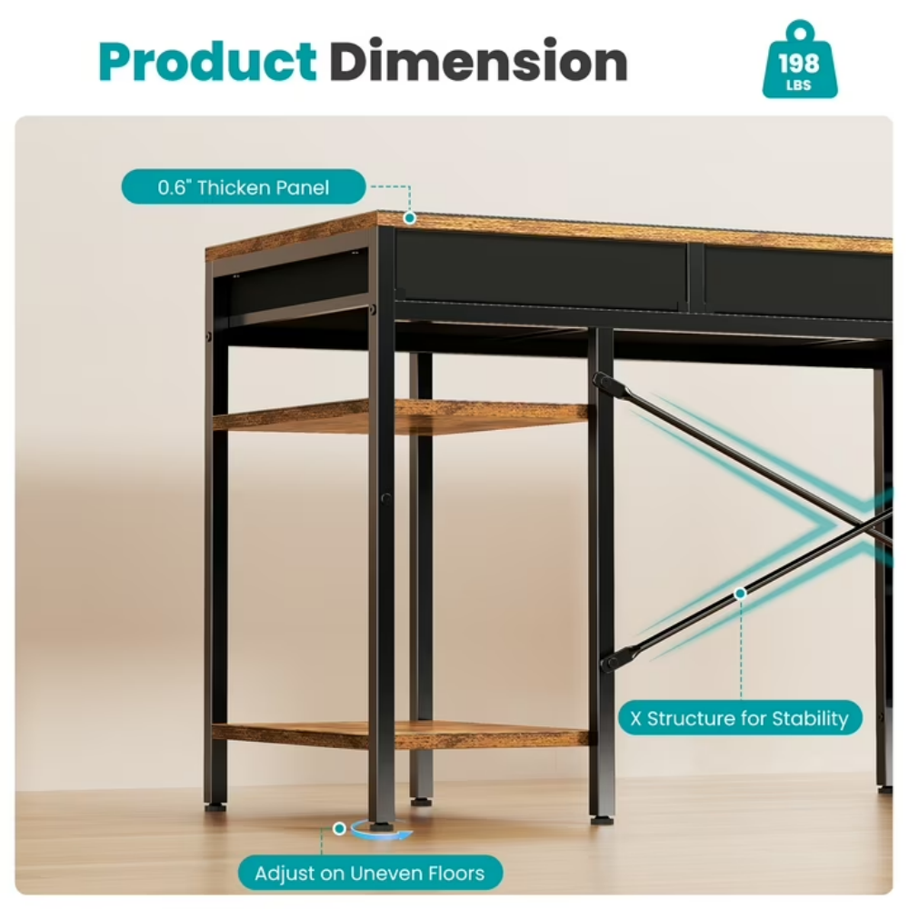Bureau d'ordinateur de tiroir de tissu de 47 pouces