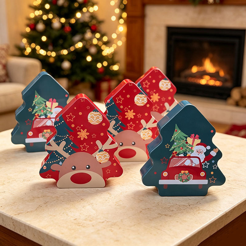 Boîte cadeau en métal en forme d'arbre de Noël