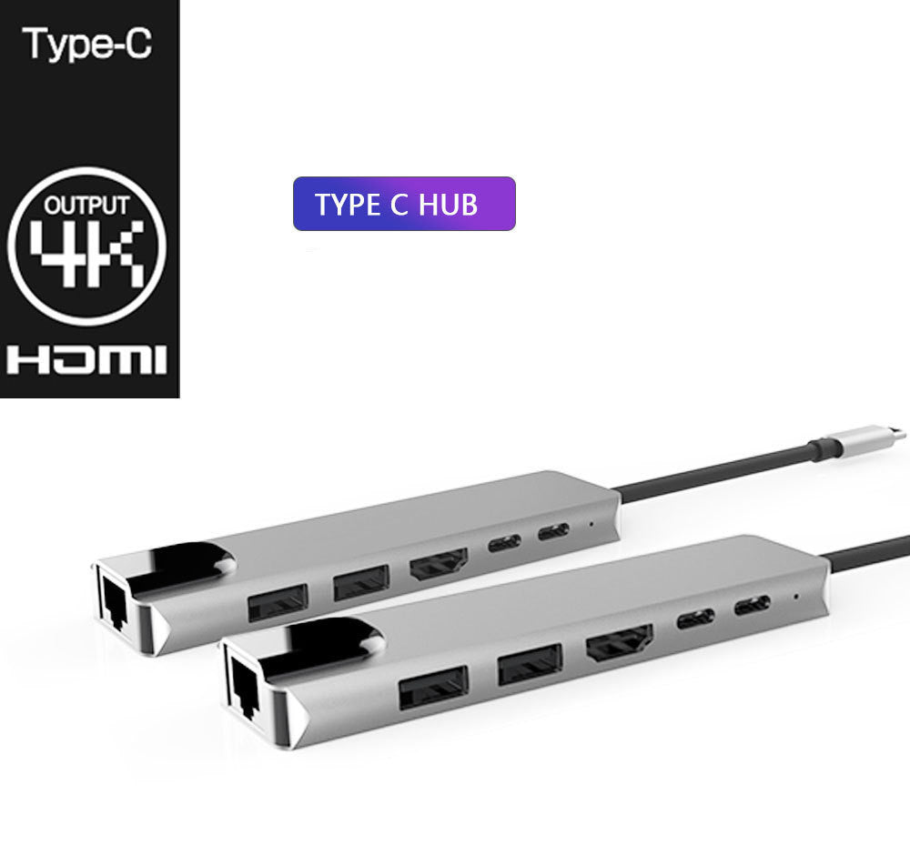 Type C to HDMI USB3.0 PD 6 En 1 HUB Hub Rj45 Adaptateur de carte réseau