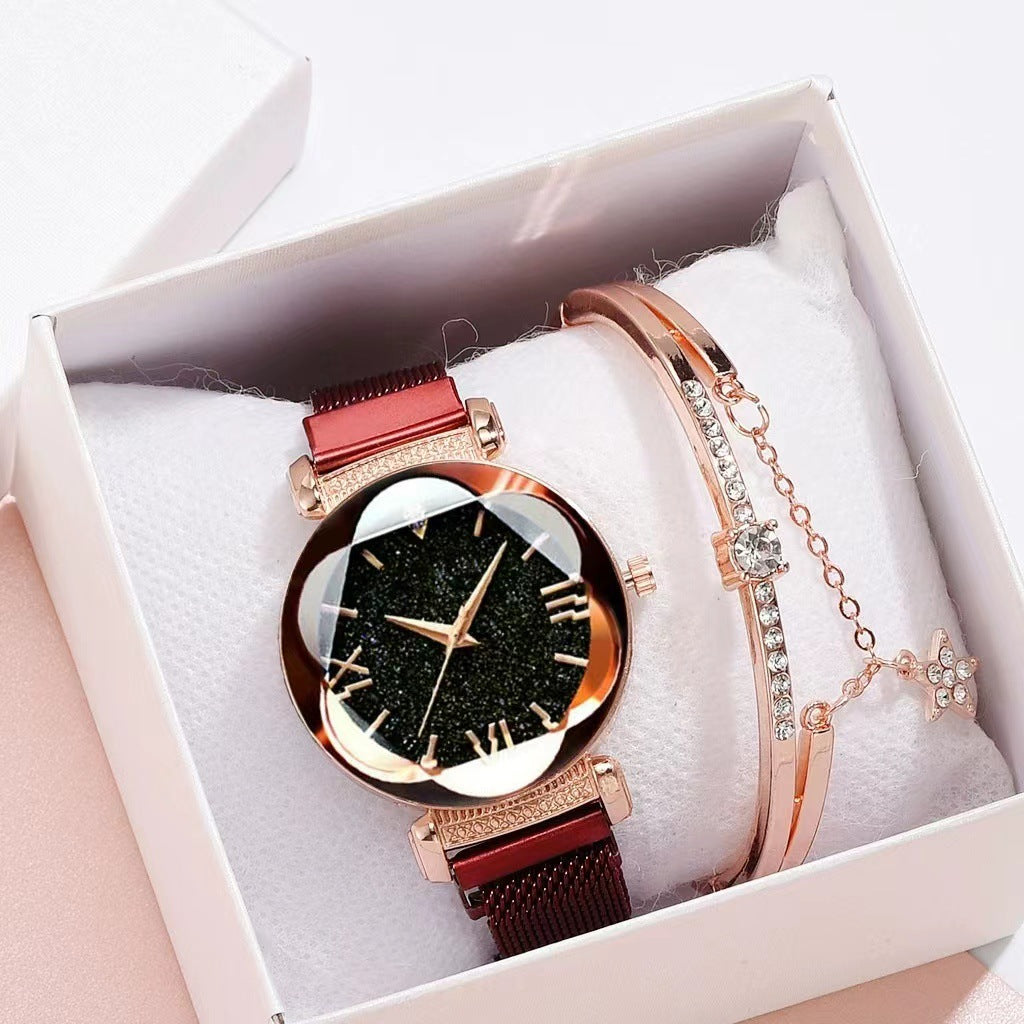 Magnetic-steel Starry Sky Montres pour femmes de style romain avec bracelet milanais polyvalent