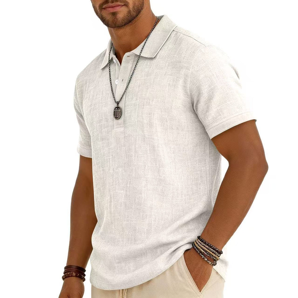 Trendy Men's Casual Solid-color Summer Bamboo-ribbed Coton Polo manches courtes Chemise Homme