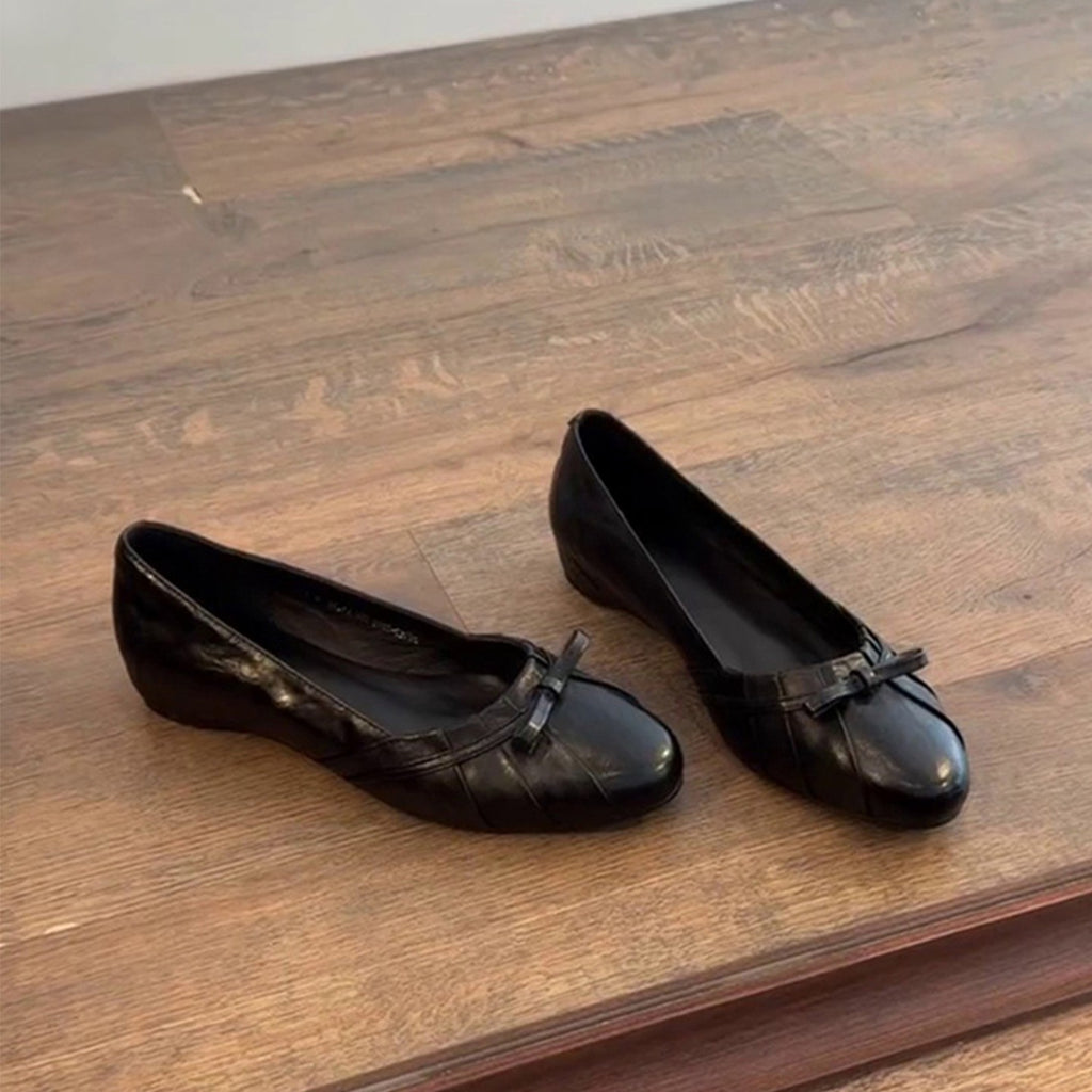 Femmes Round Toe French Bow Shallow Bouche Ballet Chaussures Commuter Versatile Slip On Intérieur H