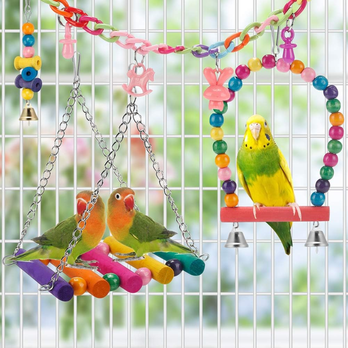 Jouet perruche : balançoire, hamac et échelle colorés pour cage