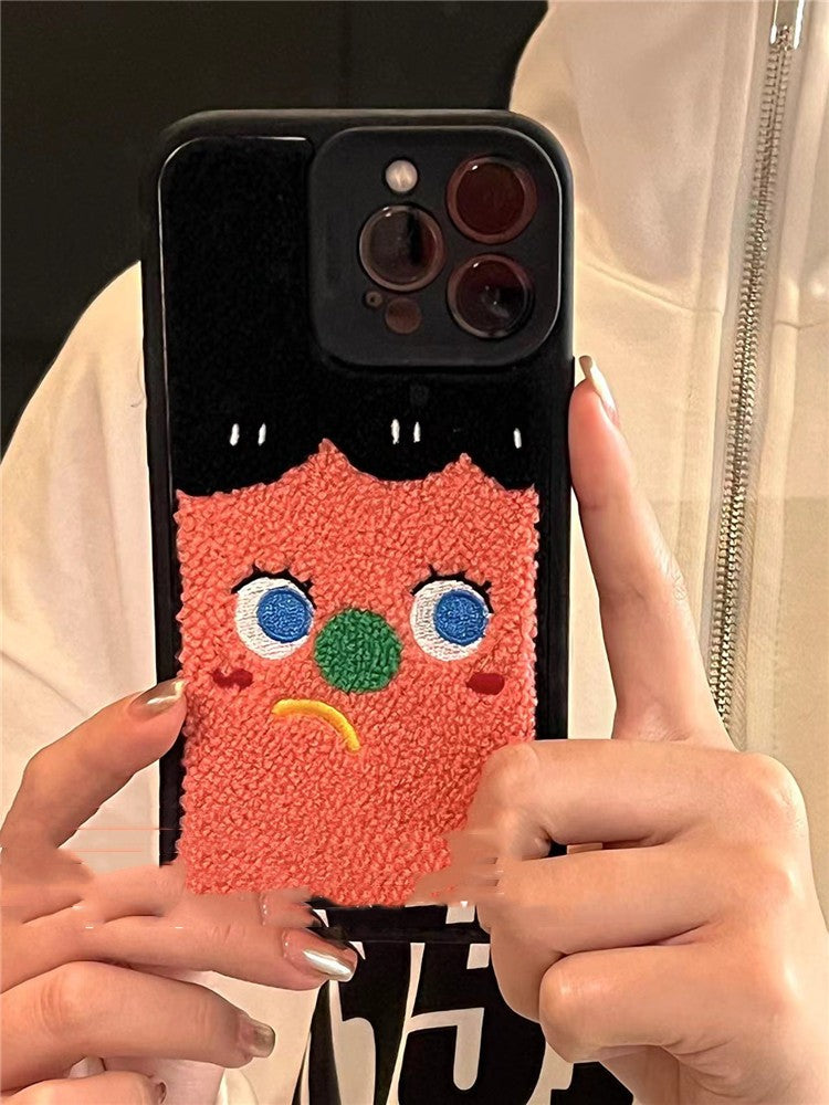 Serviette brodée en couple étui téléphonique