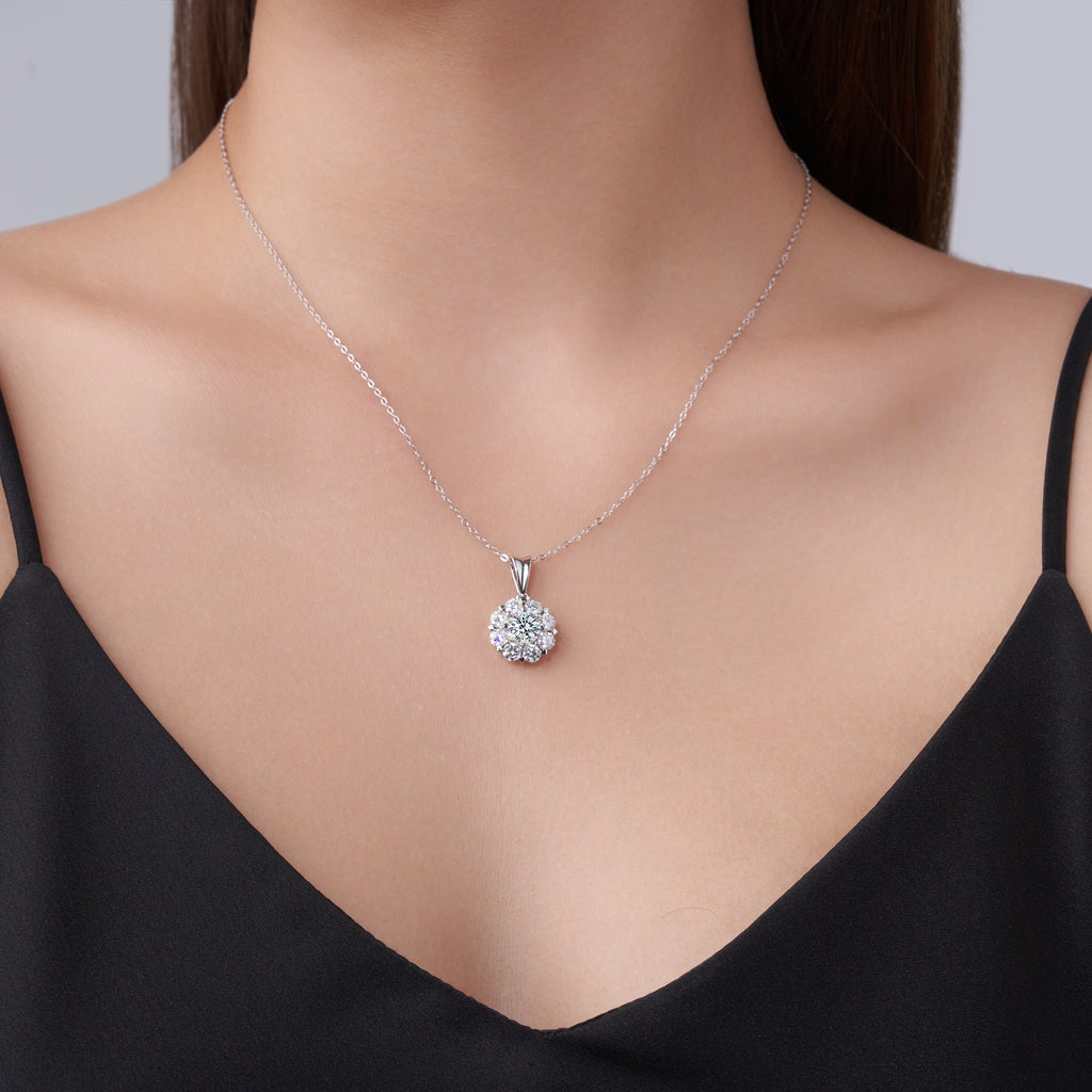 S925 Argent Sterling 1ct D Couleur VVS1 Moissanite Collier Halo 40cm Platine plaqué GRA Ce