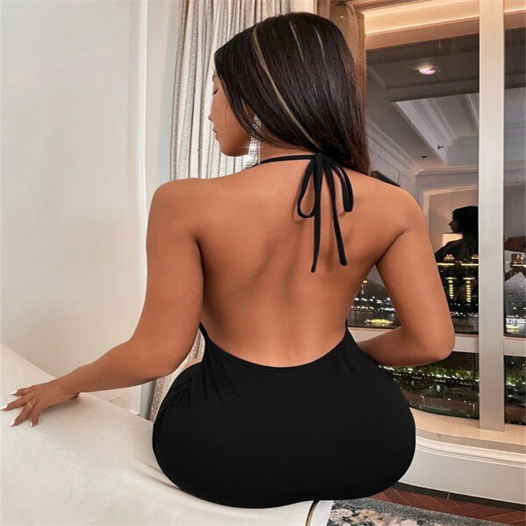 Été Deep V col Robe Tempérament Sling Robes Halter sans dos Vêtements Femmes