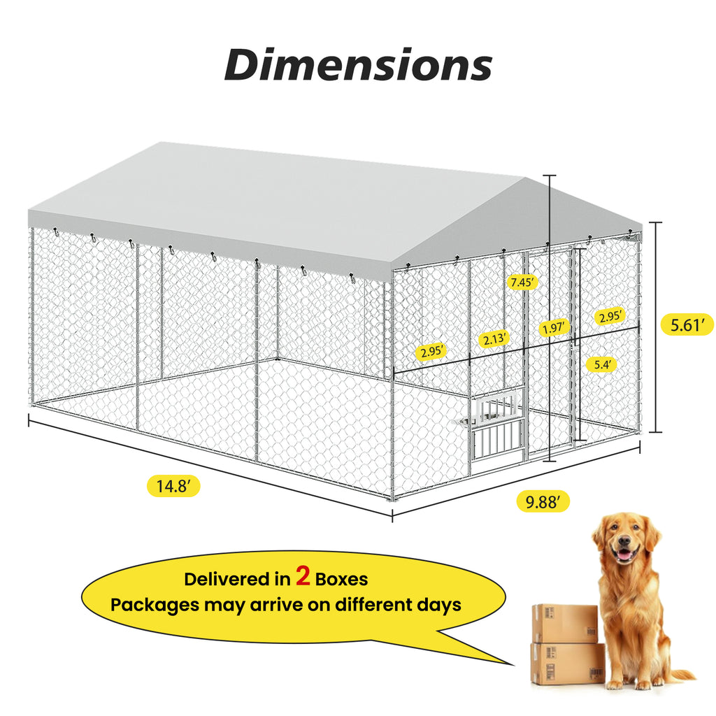 15x10 FT Grand Kennel de chien extérieur avec Canopy