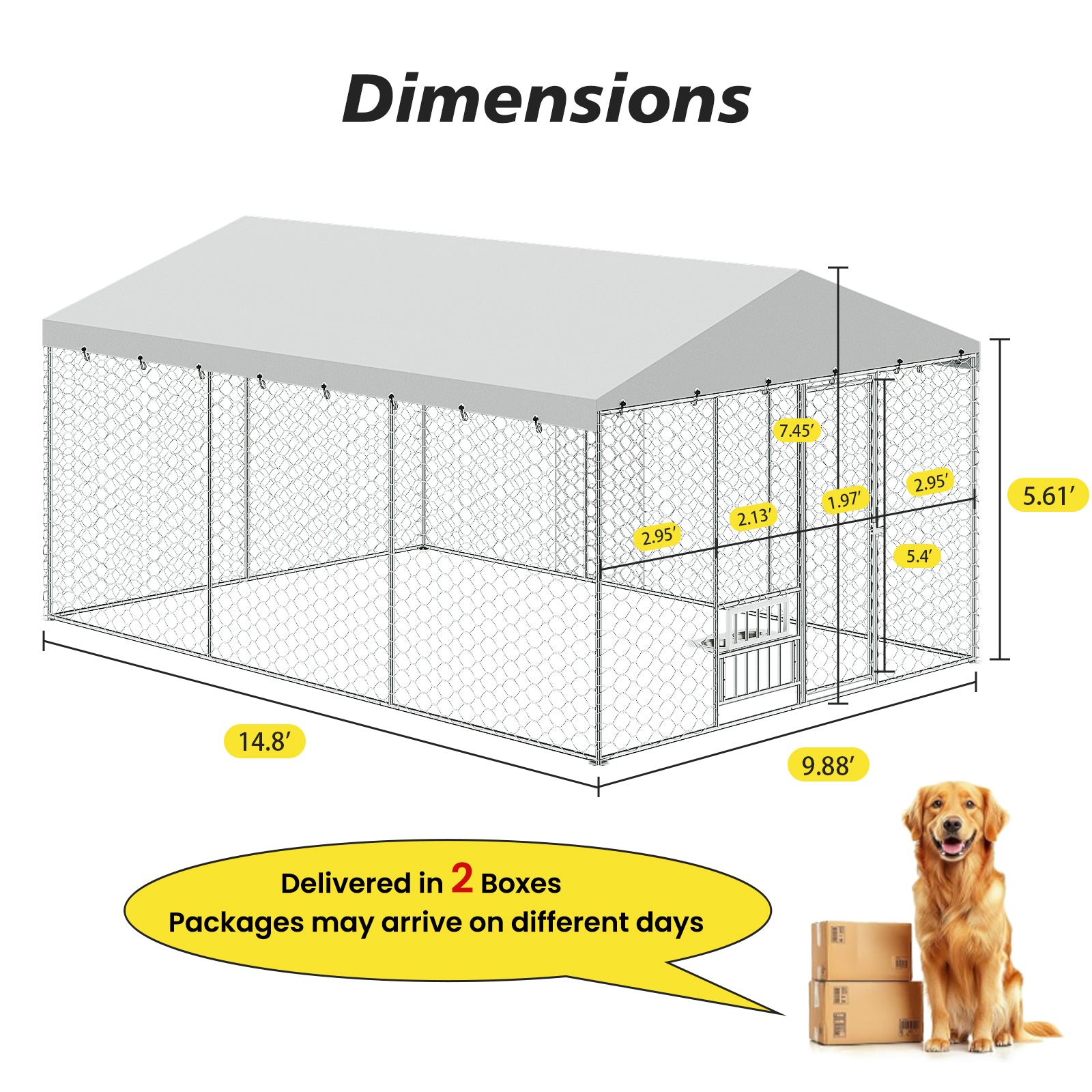 15x10 FT Grand Kennel de chien extérieur avec Canopy