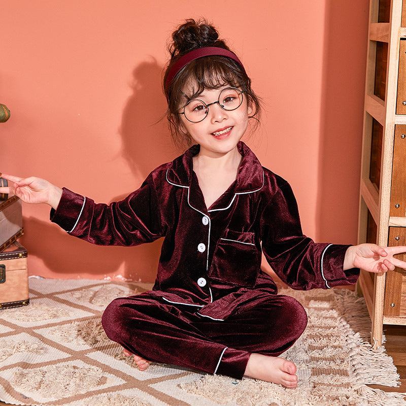 Ensemble de pyjamas de couleur unie de velours d'or pour enfants