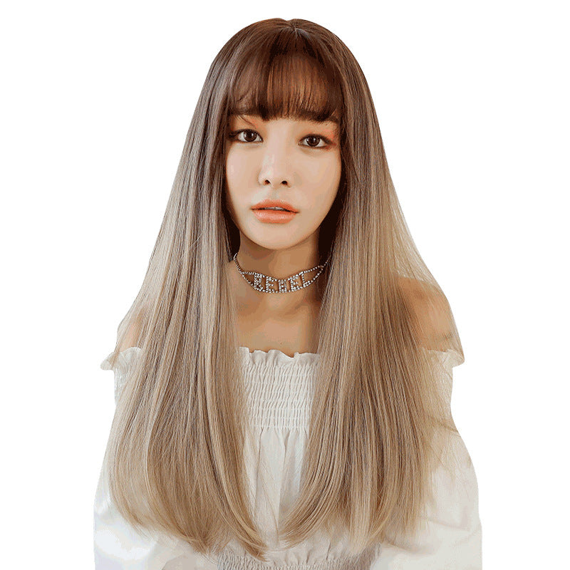 Mode réaliste cheveux longs cheveux droits perruque Jiafa chimique fibre perruque