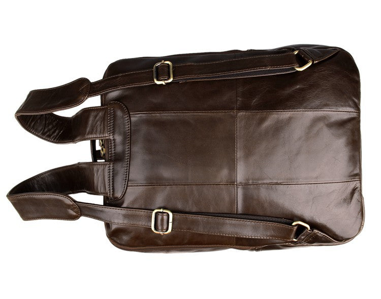 Top-grain leather laptop backpack