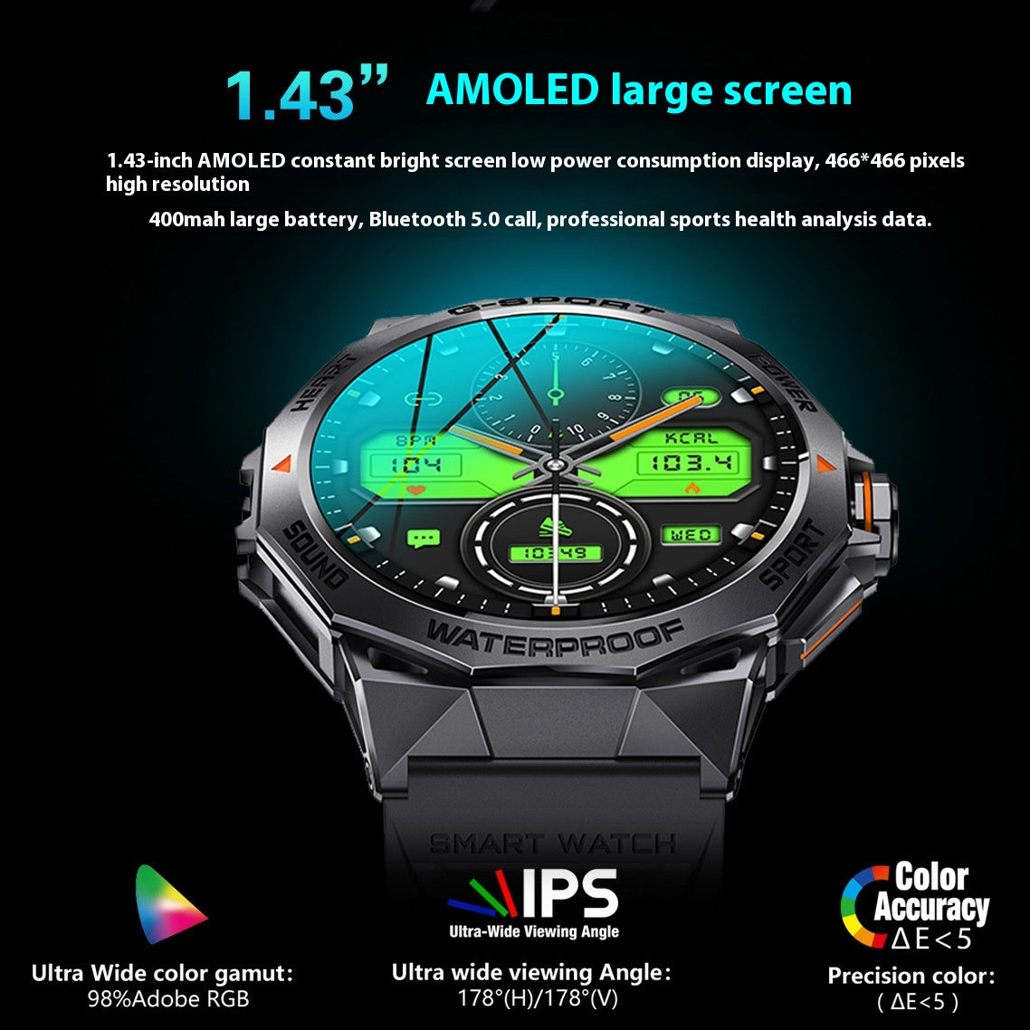 Écran Bluetooth appelant la météo Fréquence cardiaque Surveillance de l'oxygène du sang Smart Watch