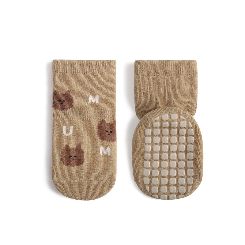 Chaussettes de sol en caoutchouc non glissées pour enfants mi-calf mignon caricature