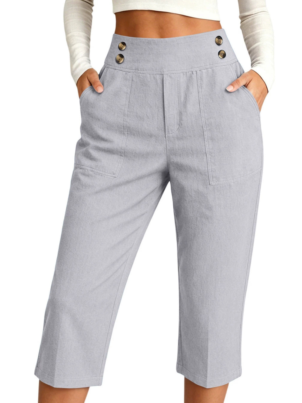 Femmes S Fashionable haute taille pantalons de trois quarts de longueur dans le style européen occasionnel pour Dai