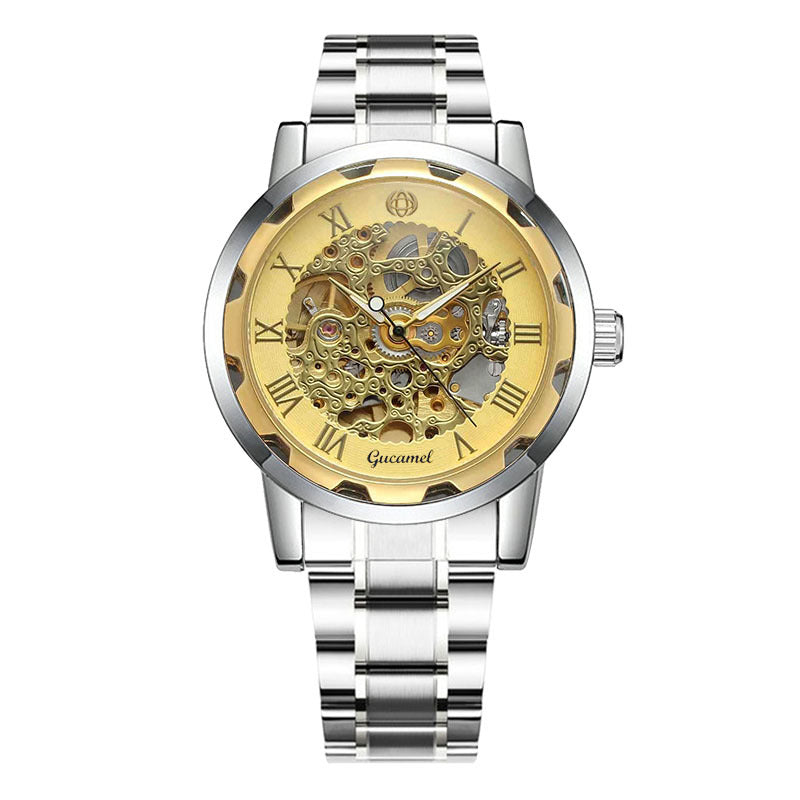 Bracelet en acier Hollow Gold Montre mécanique manuelle