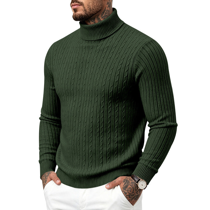 Hommes Col tortueux Slim-Fit Vertical-Stripe Chandail occasionnel à manches longues