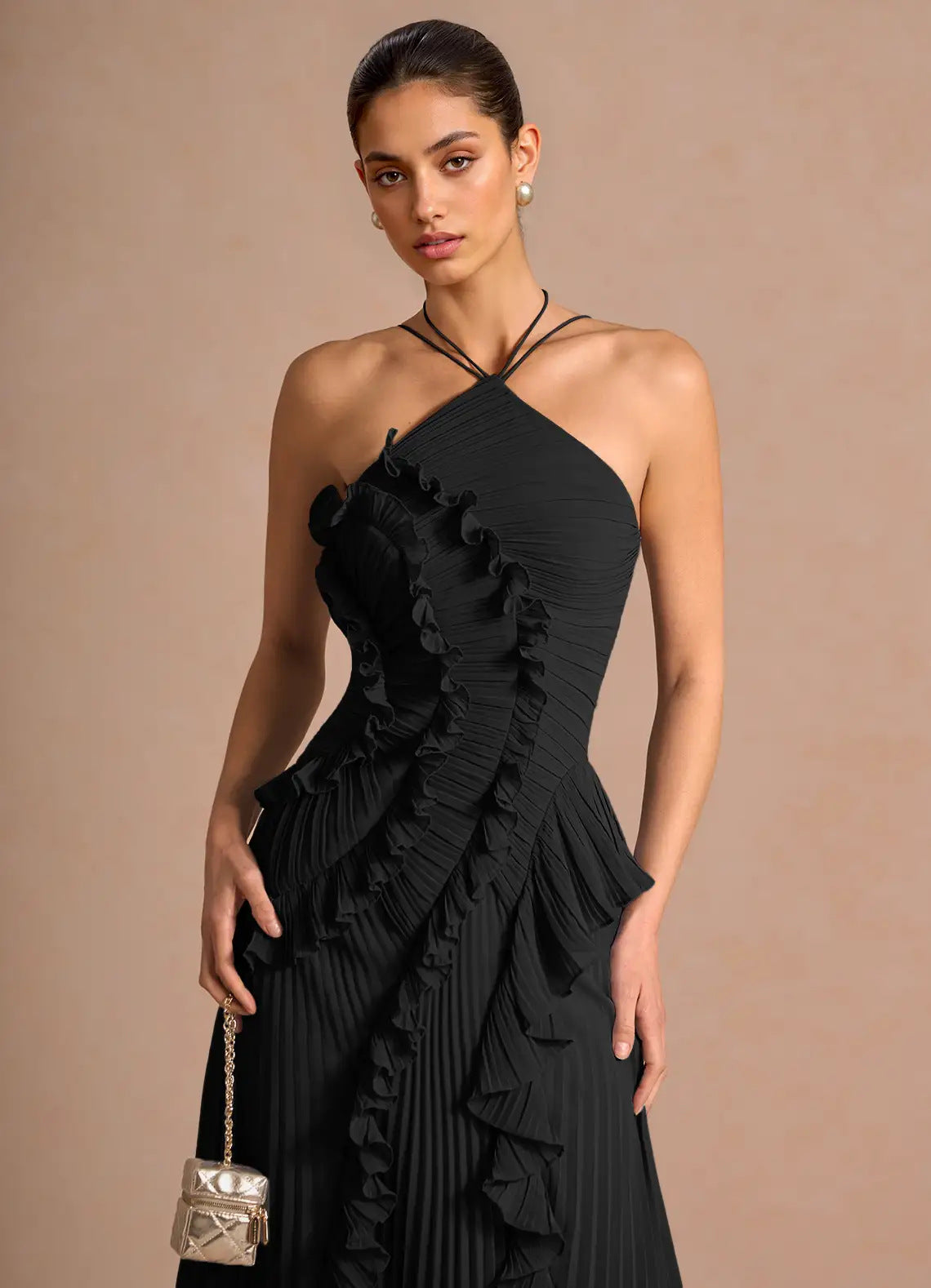 Robe sans dos sexy à col haltère pour femmes