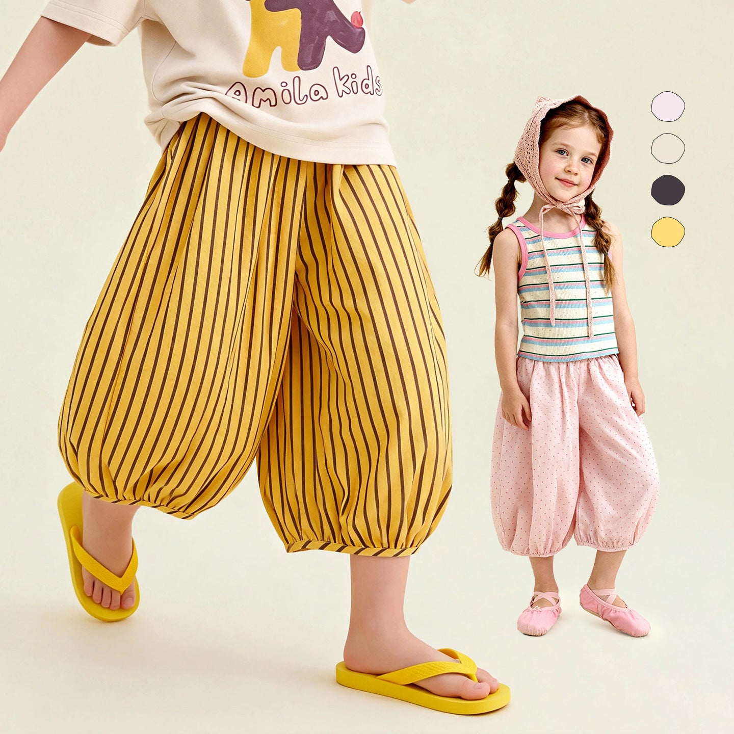 Striped Polka-dot Solide-couleur enroulé Casual Bloomers tous les jours