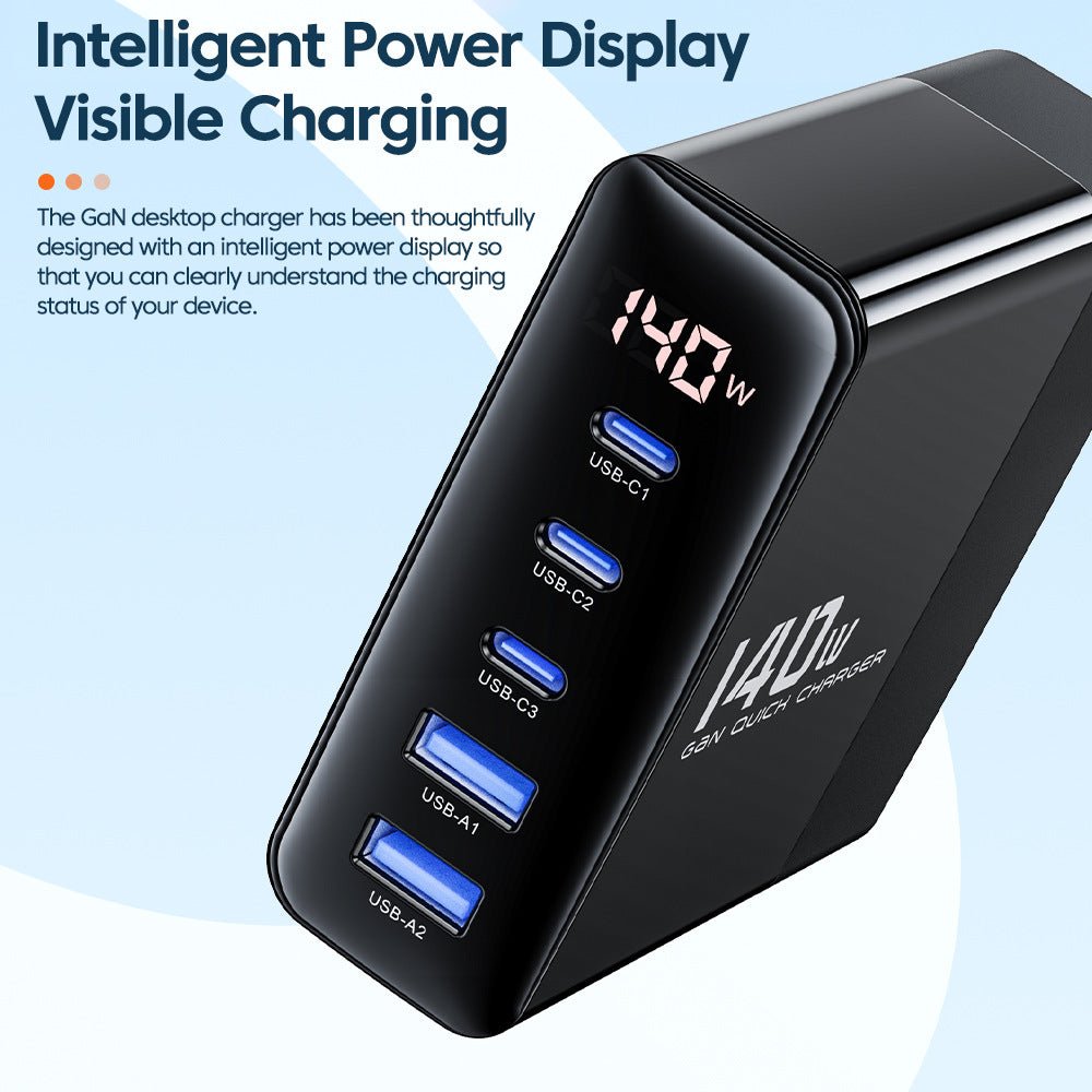 Affichage numérique 140W Gallium Nitride GaN Chargeur 3C2A Charge rapide