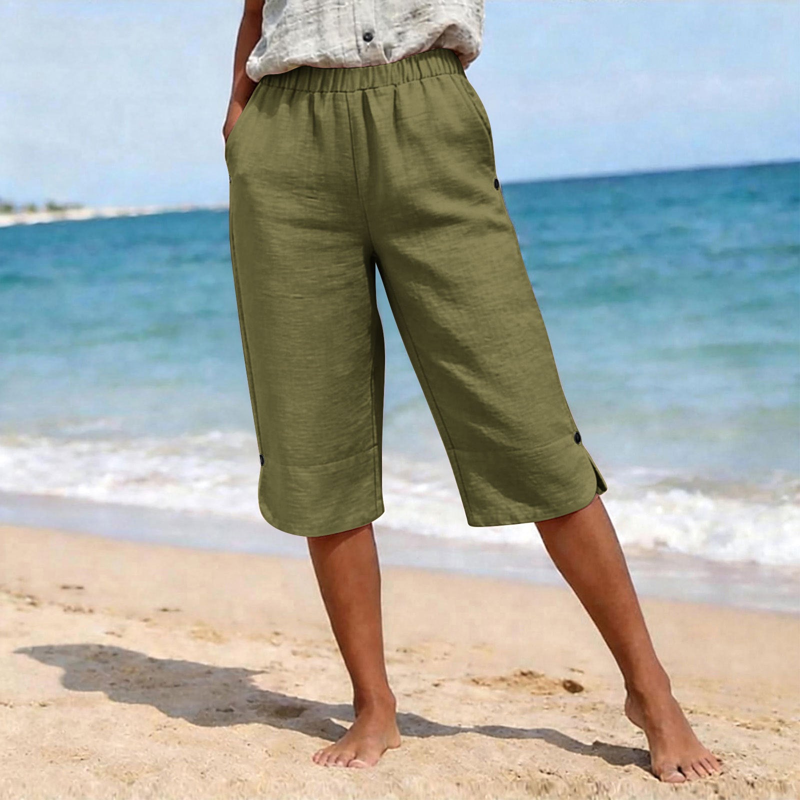 Pantalons casuals élastiqués pour dames Été High-waist