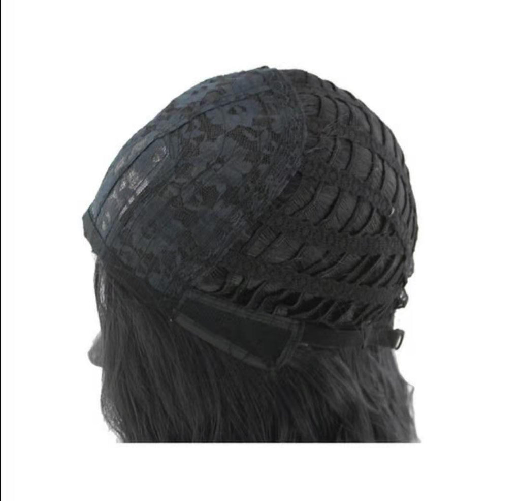 Longueur moyenne cheveux bouclés avec grandes vagues noires