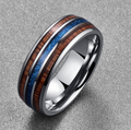 Nuncad Polisé 8MM Hawaiian Koa Wood Hommes Anneau Grande Taille Bandes de Mariage BleuVermiculite