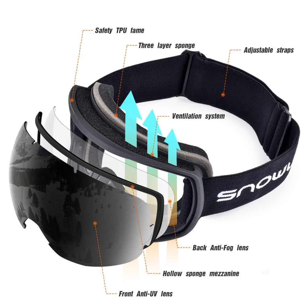 Lunettes de ski anti-fog double couche