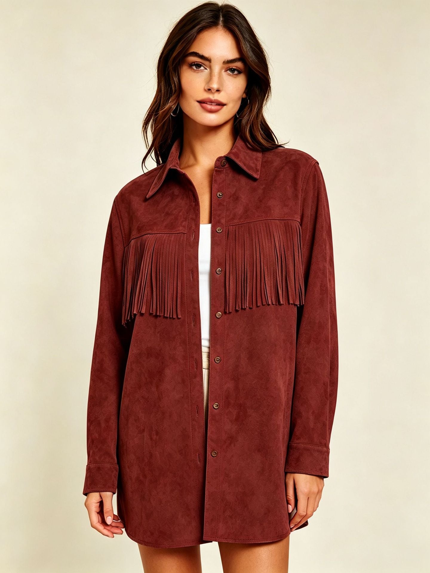 Femmes Suede Tassel Casual Shirt