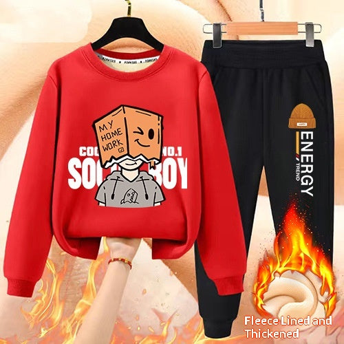 Garçons' Hiver Casual All-Match Fleece-Line Thickened Outfit