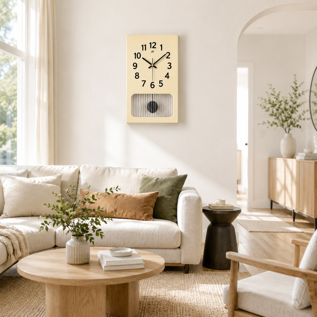 Modern Minimalist Pendulum Wall Clock Beige Decorative Silent