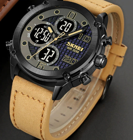 Sports de plein air hommes montre électronique double mouvement multifonctionnel