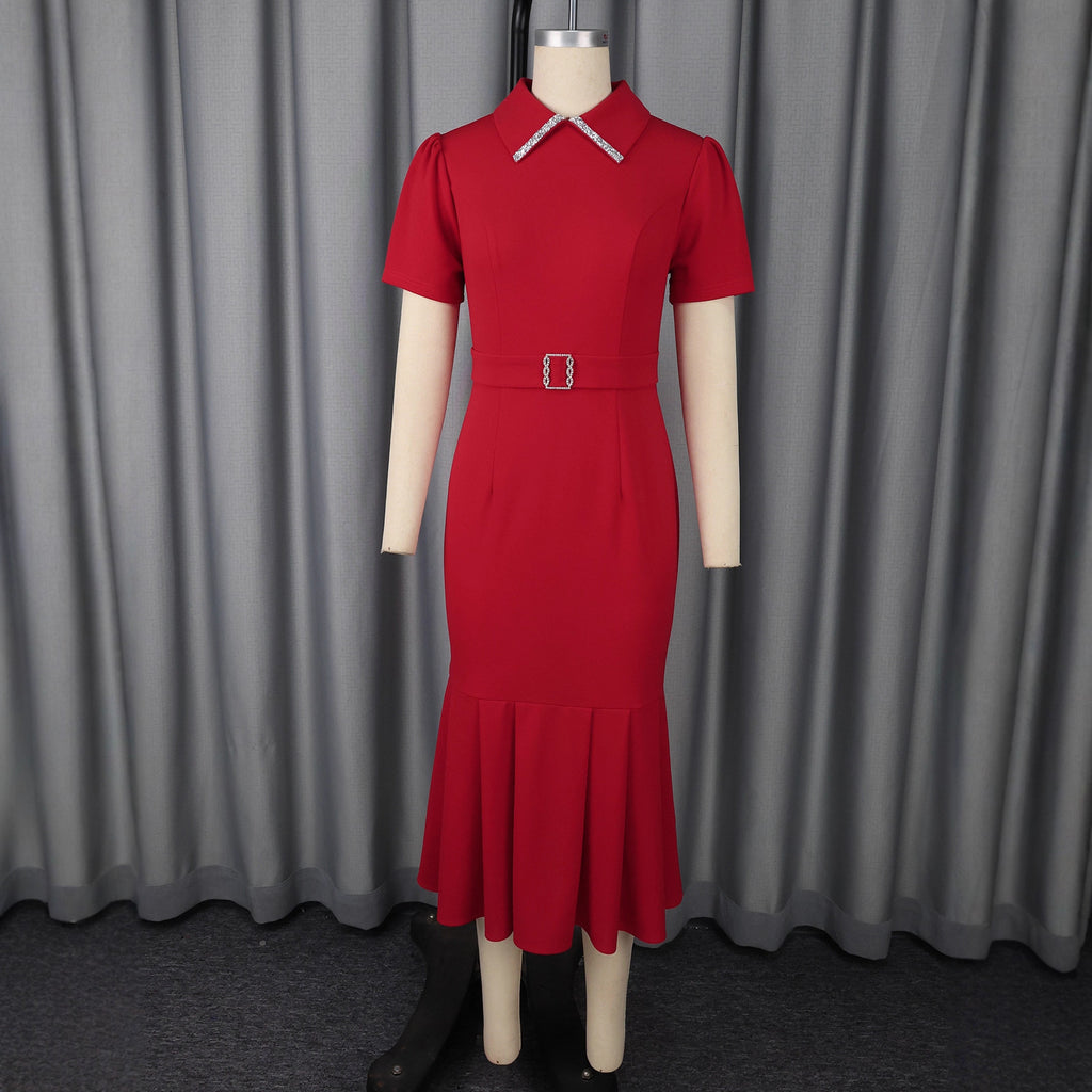 European And American Elegant Mode Style Lapel manches courtes robe