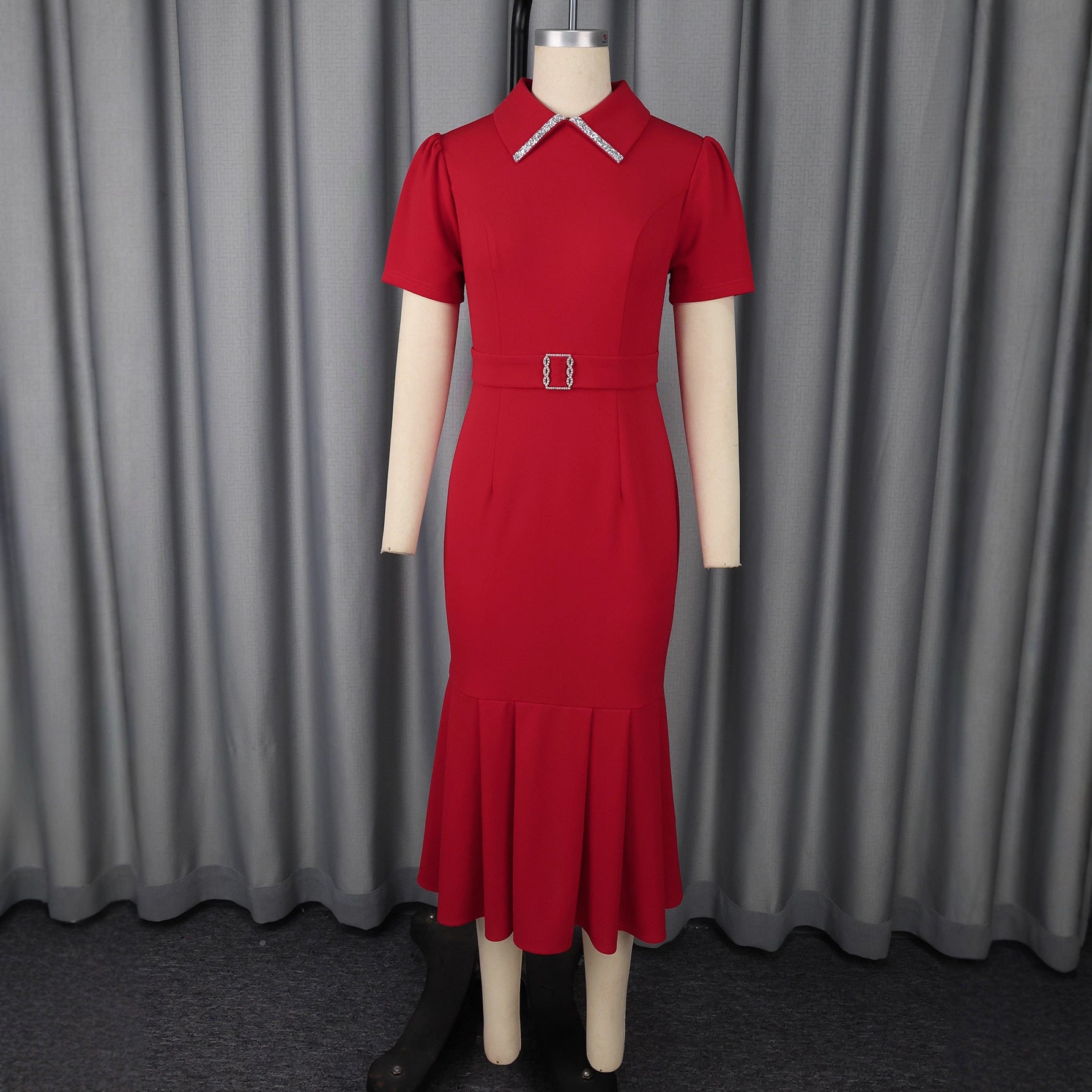 European And American Elegant Mode Style Lapel manches courtes robe