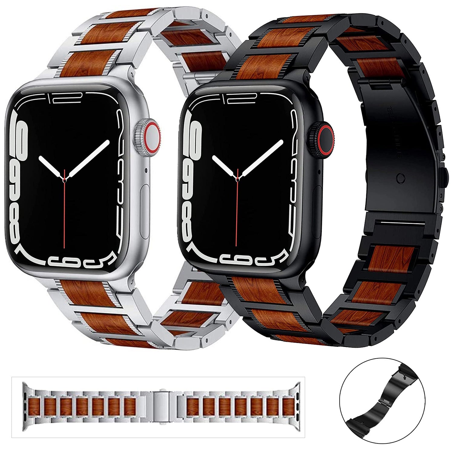 Bracelet de montre en bois de sandale en acier inoxydable créatif