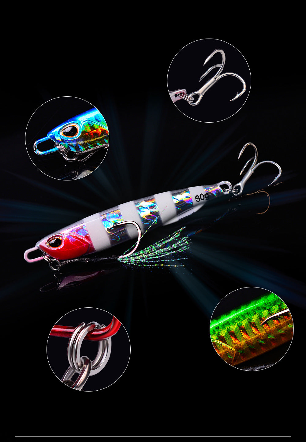 Luya Bait Submerged Tossing Lure plaque de fer Plomb lumineux de poisson avec crochet Treble