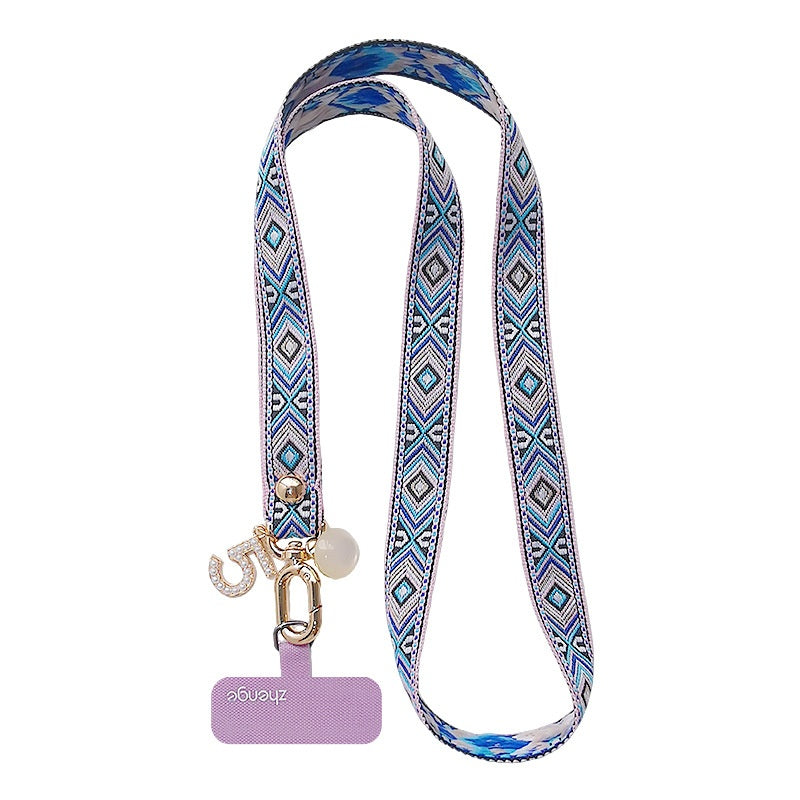 Retro motif brodé tressé robuste anti-persure Lanyard pour téléphones