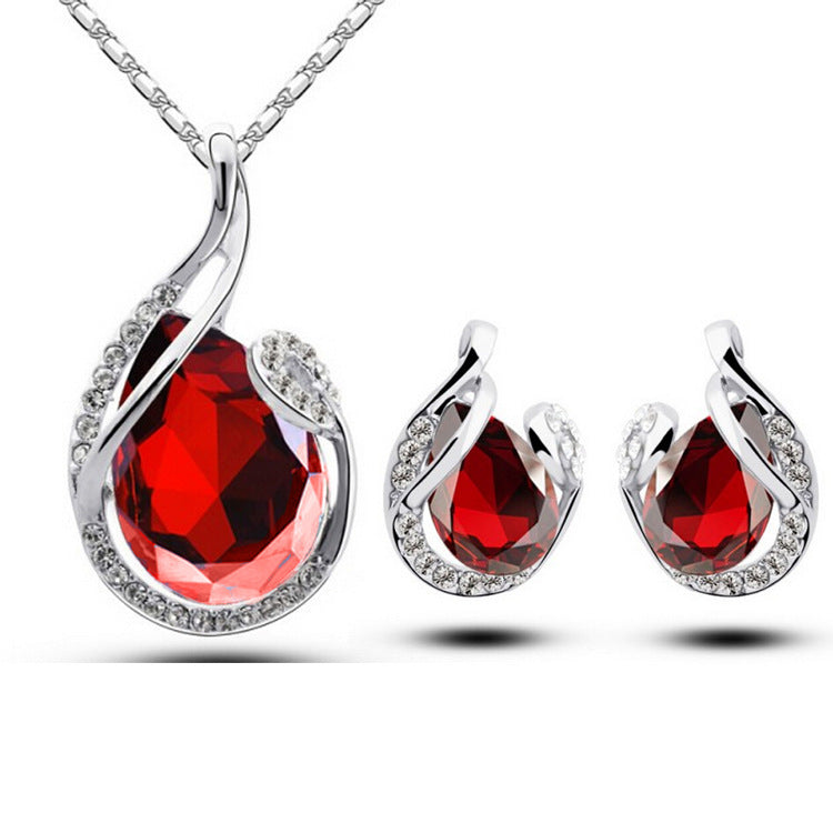 3pcs Strass Collier ensemble avec boucles d'oreilles Mode en forme de goutte d'eau pour femmes Val