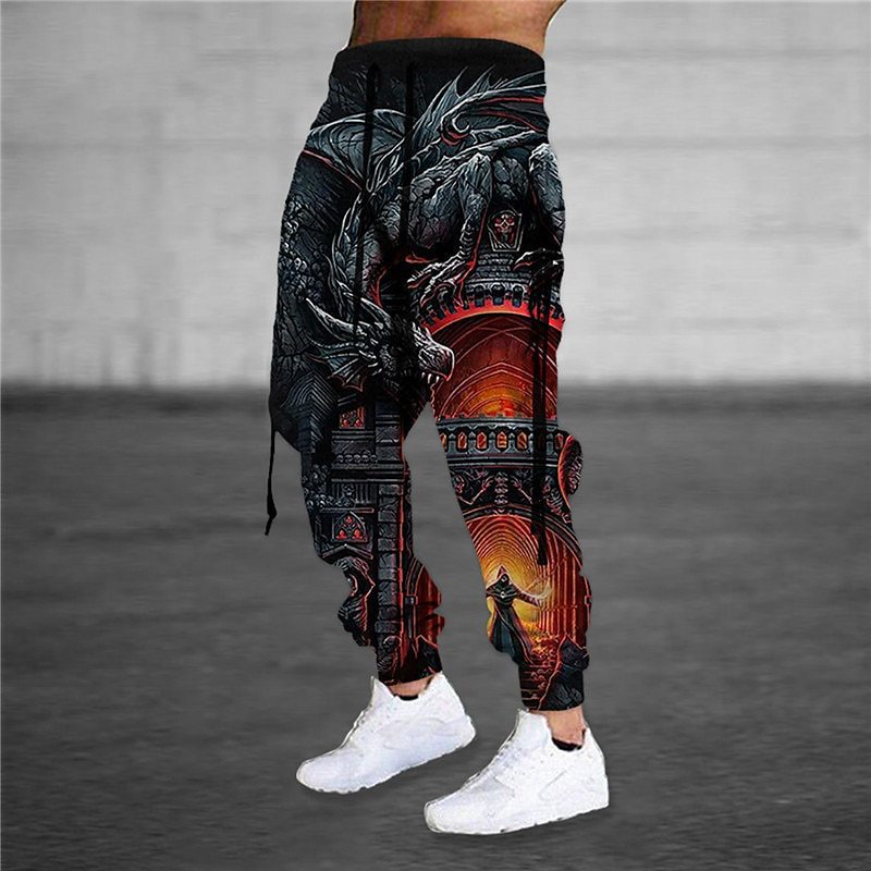 Pantalon retro Harem drawstring élastique avec imprimé animal 3D pour hommes Pantalons athlétique