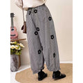 Pantalons de culture floraux en trois dimensions plaqués Pantalons à pattes droites en relief pour femmes