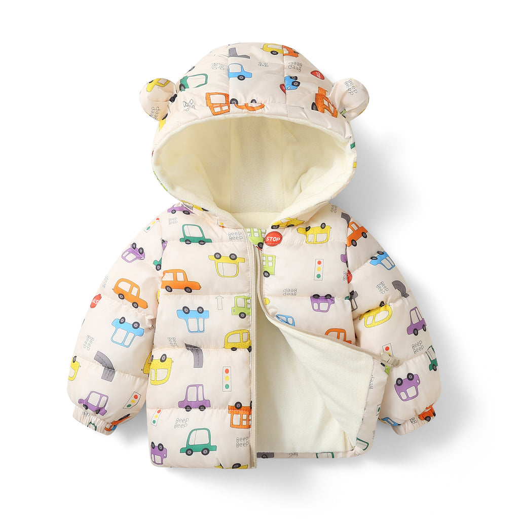 Veste rembourrée en coton avec polaire épais et à capuche pour bébés et tout-petits