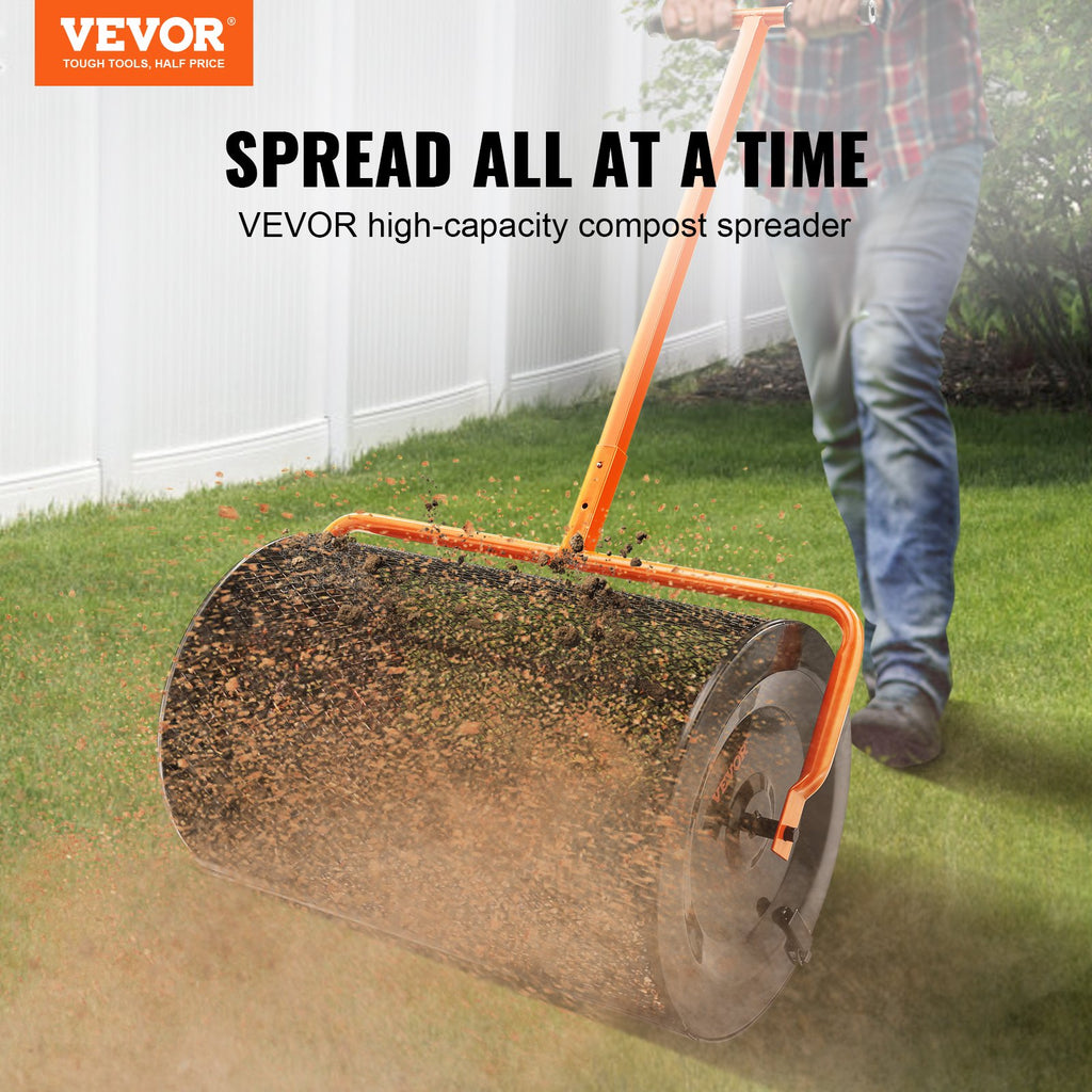 VEVOR Compost Spreader Tourbe Moss Spreader 24 pouces large hauteur réglable pelouse & jardin Spr